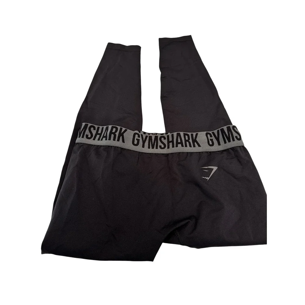 Gymshark Womens Black Training Leggings B1A2T Size Large Logo Waistband Active